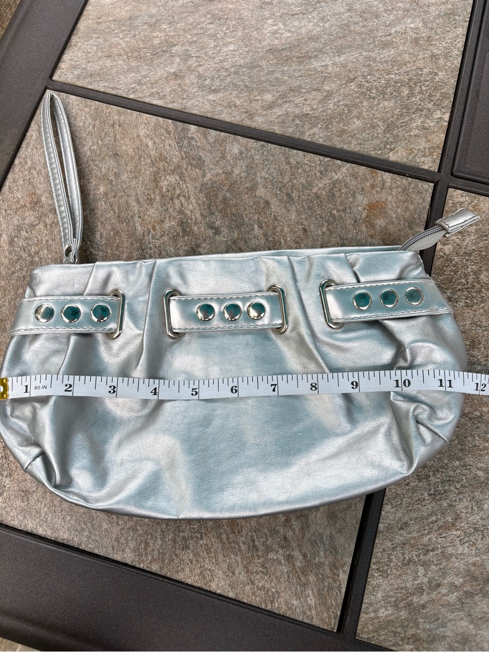 Metallic Silver Wristlet Clutch - Women's Evening Bag - Picture 6 of 7